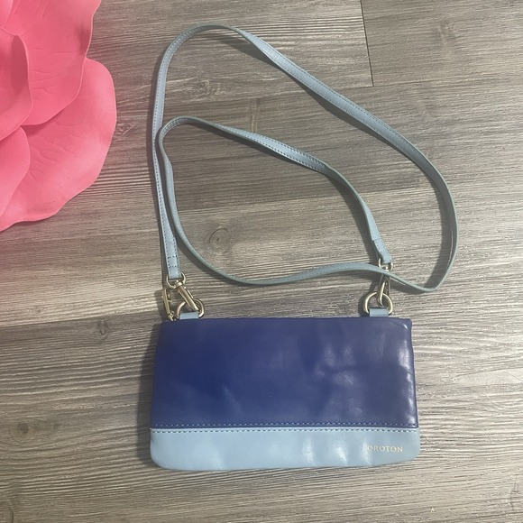 Oroton Handbags - OROTON Leather Crossbody Mini Bag Blue Colorblock Removable Strap Card‎ Holder
